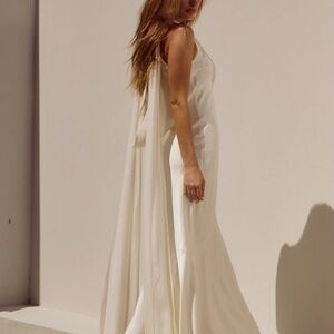 Chic Cream Maxi Dress with Draped Cape